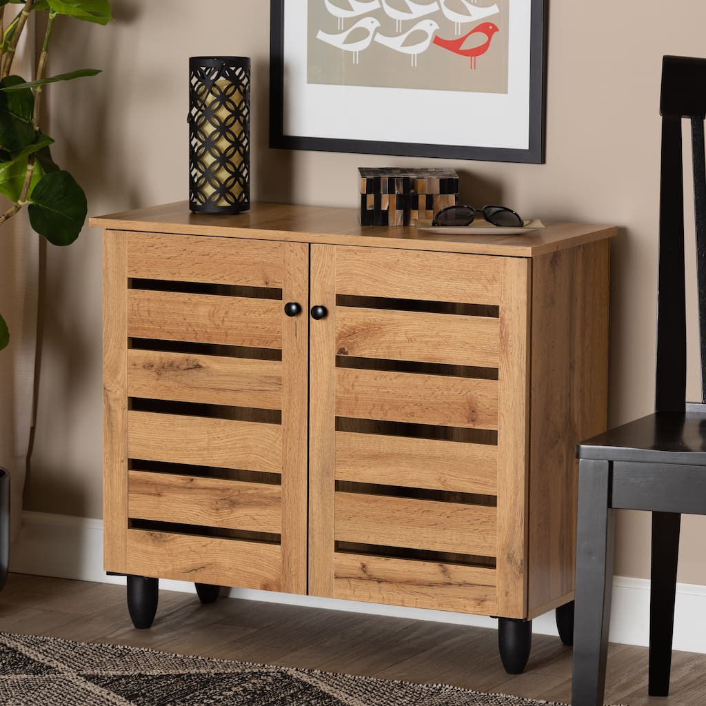 Gisela Modern Oak Brown Finished Wood 2-Door Shoe Storage Cabinet