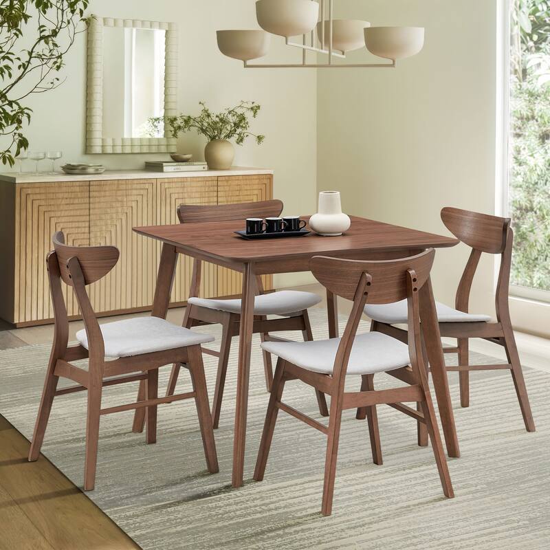 Modern Style 5-Piece Dining Set with Square Table and 4 Open Upholstered Dining Chairs