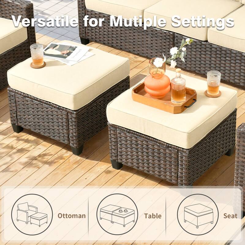 HOOOWOOO 7-piece Outdoor Wicker Rattan Patio Conversation Set with Fire Pit