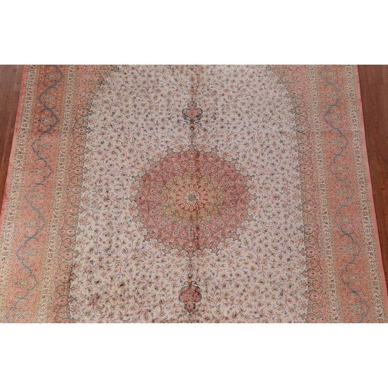 100% Qum Signed Persian Area Rug Silk Carpet - 6'5" x 9'11"