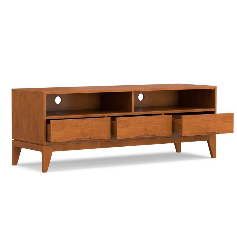 WYNDENHALL Pearson SOLID HARDWOOD 60 inch Wide Mid Century Modern TV Media Stand For TVs upto 65 inches - 60"w x 19"d x 22" h