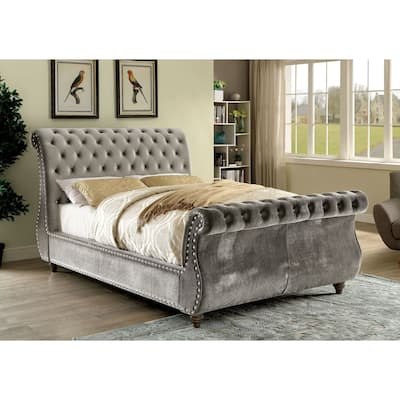 Furniture of America Cown Modern Flannelette Tufted Sleigh Bed