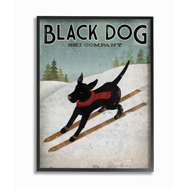 Stupell Black Dog Ski Company Winter Sports Pet Sign Framed Wall Art - Blue - 16 x 20 - Black