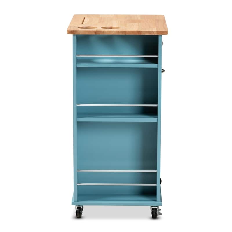 Liona Modern and Contemporary Sky Blue Finished Wood Kitchen Storage Cart - 34.37"H x 28.74"L x 17.72"W