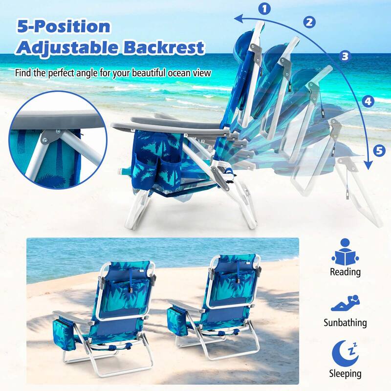 Costway 4-Pack Folding Backpack Beach Chair 5-Position Outdoor - See Details