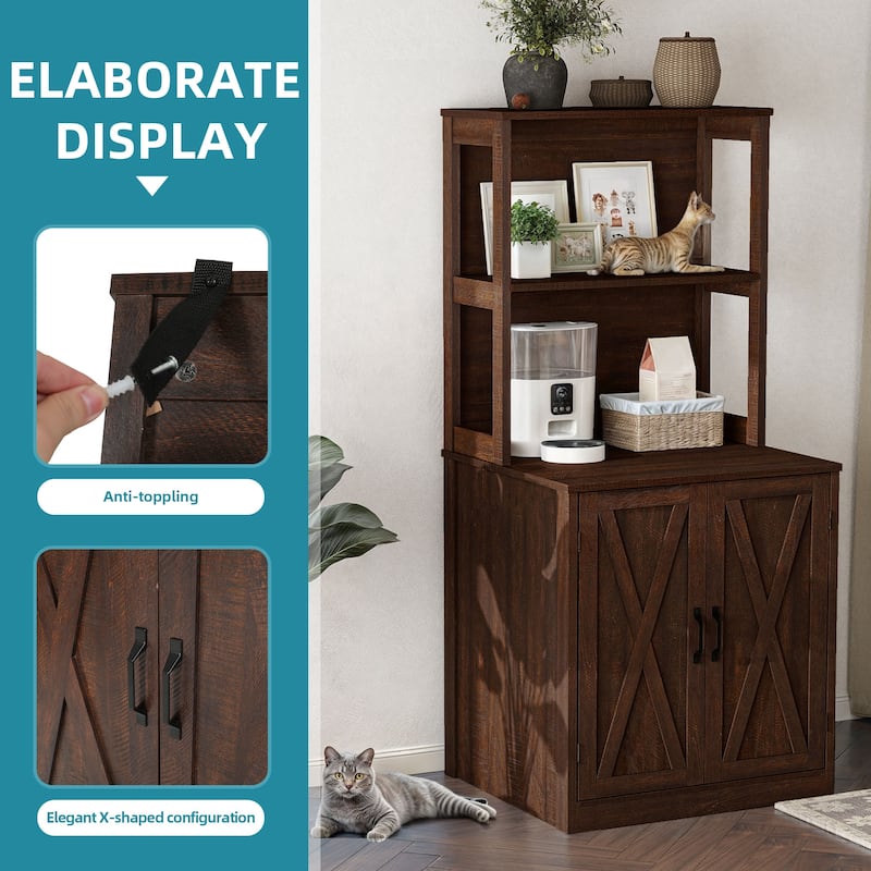 Moasis 71" Tall Hidden Cat Litter Box Enclosure Furniture with Charging Station for Self-Cleaning Litter Boxes