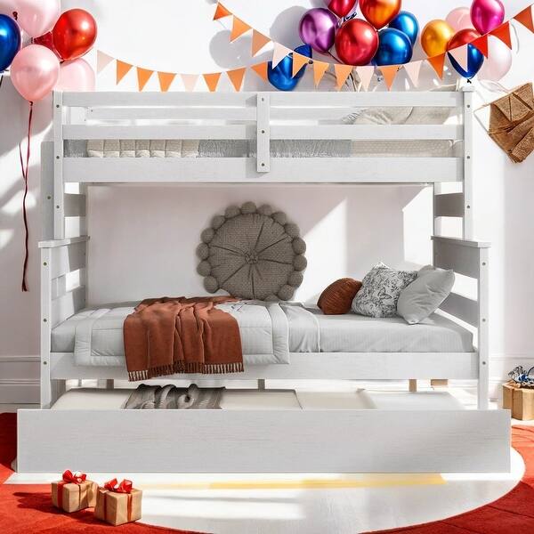slide 2 of 12, Modern Twin Over Full Bunk Bed With Twin Size Trundle,Sturdy Frame,s White