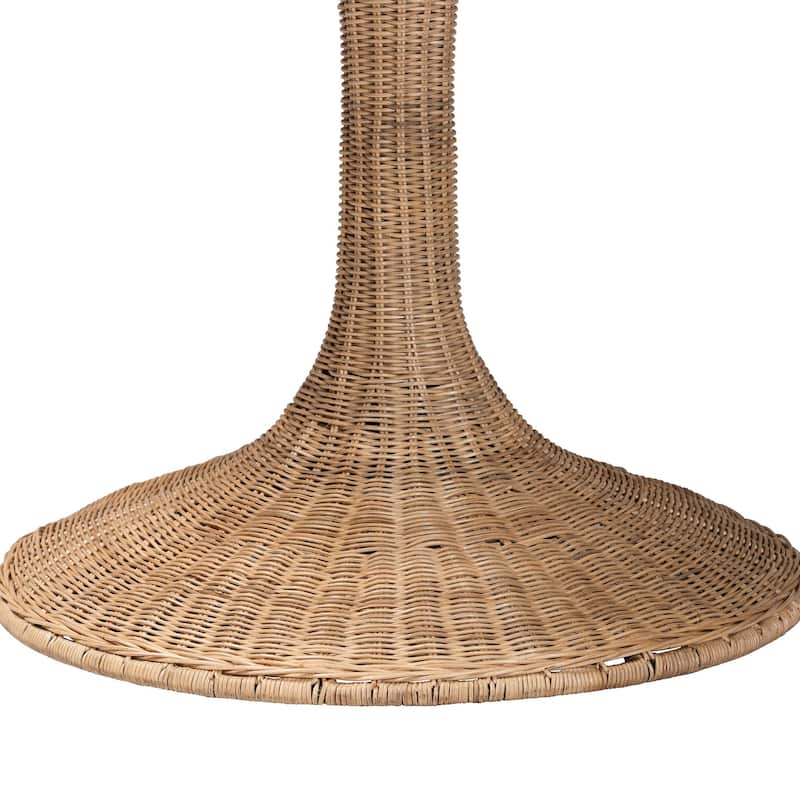 Natala Rattan Dining Table - Handwoven Wicker Tulip Table, Pedestal Frame Centerpiece for Dining Room or Kitchen - Light Honey