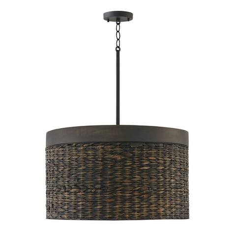 Tallulah 4-light Drum Pendant w/ Mango Wood & Water Hyacinth