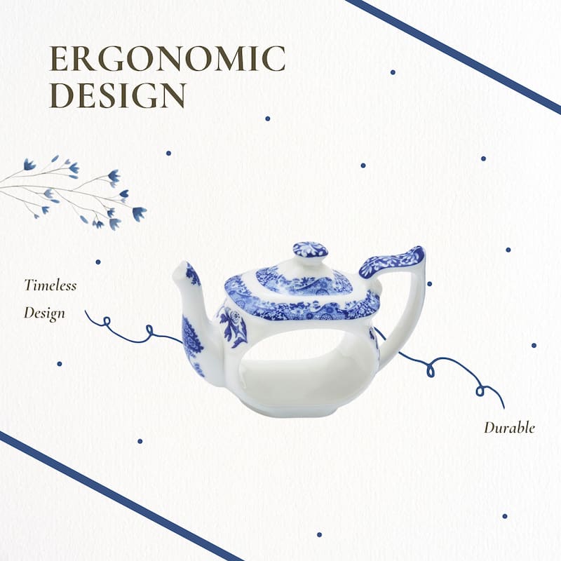 Spode Set of 4 Blue Italian Teapot Napkin Rings - 2.5"