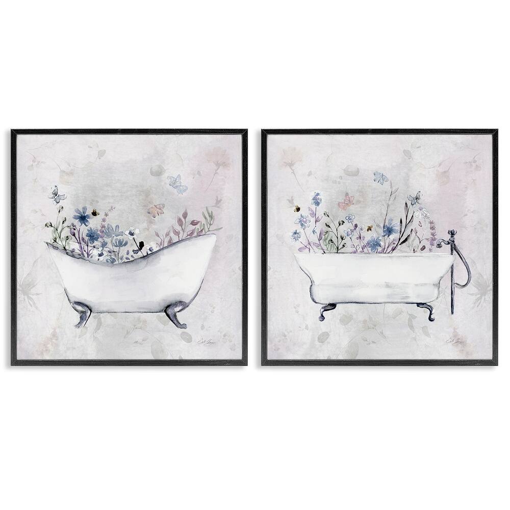 Stupell Antique Tubs with Botanics Framed Giclee Art Design By Stella Chang (Set of 2)