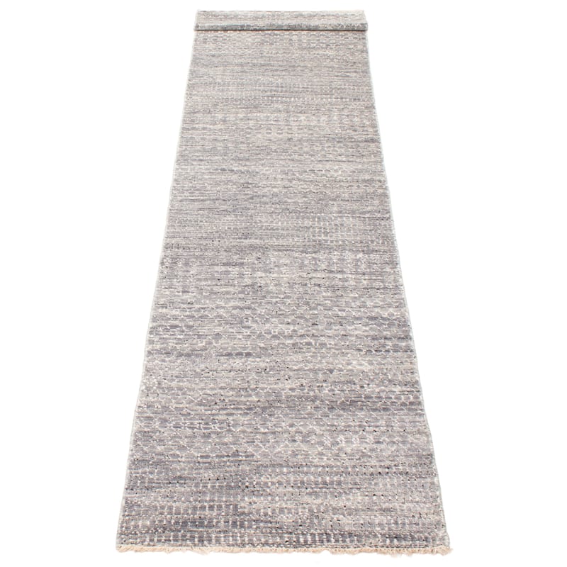ECARPETGALLERY Hand-knotted Silk Shadow Grey Viscose, Wool Rug - 3'0 x 15'0