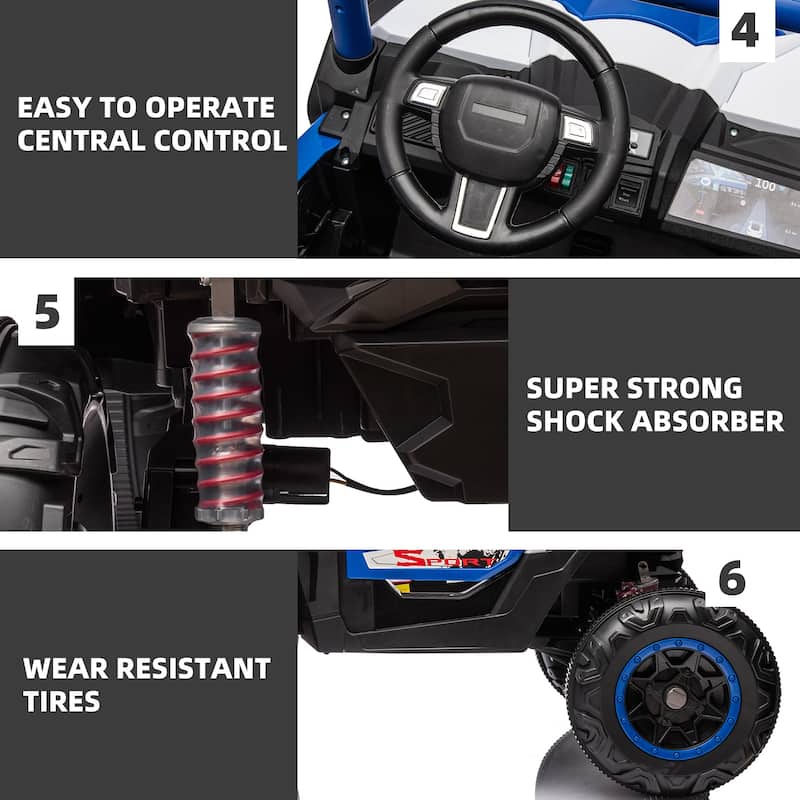 24V 2seater Side by Side 4x4 Ride on Off-Road Truck with Parent Remote Control and two safety belts