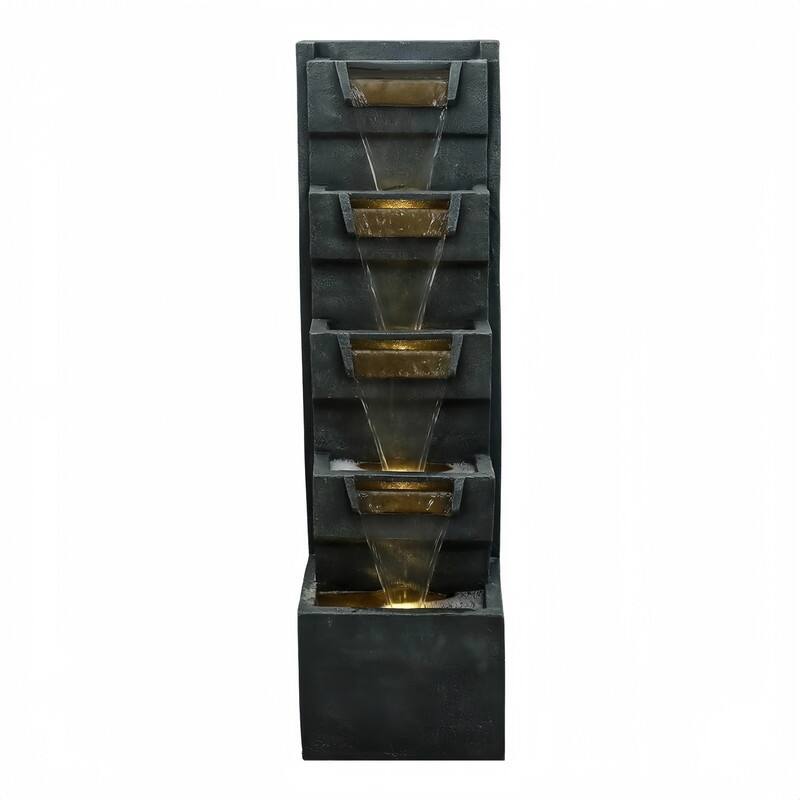 SunJet 39.3" Hand Crafted 6 Tier Outdoor Resistant Floor Fountain with LED Lights - 39.3'' H X 11.6'' W X 12.2'' D