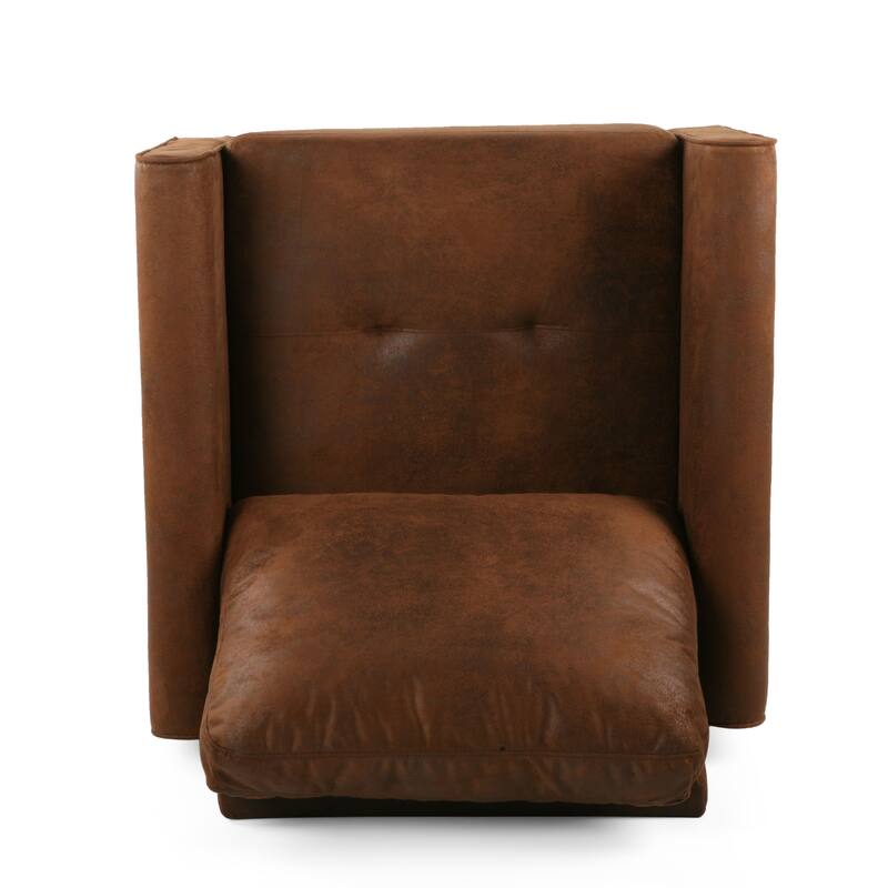 Roomfitters Sleek Upholstered Armchair, Modern Living Room Chair with Durable Faux Leather, Turned Wooden Legs