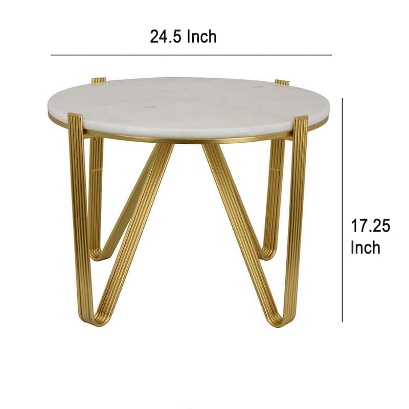Glam Plant Stand Table, White Marble, Gold Metal Texture Legs, 25 Inch