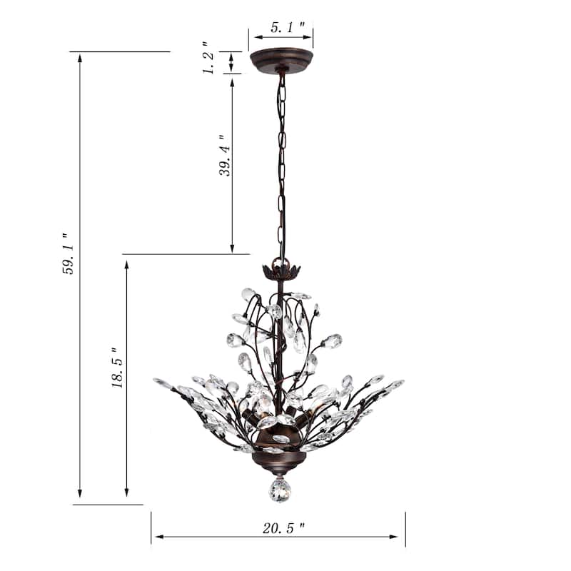 Terra Antique Copper Iron Clear Glass Crystal 4-light Chandelier