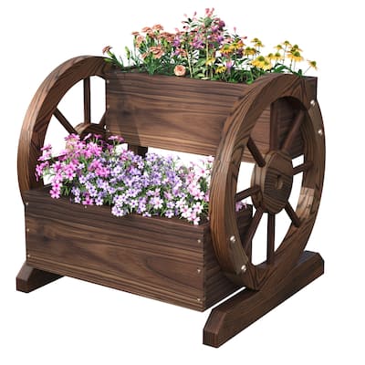 Wooden Wagon Planter Box, 2 Tier Planter for Outdoor Plants