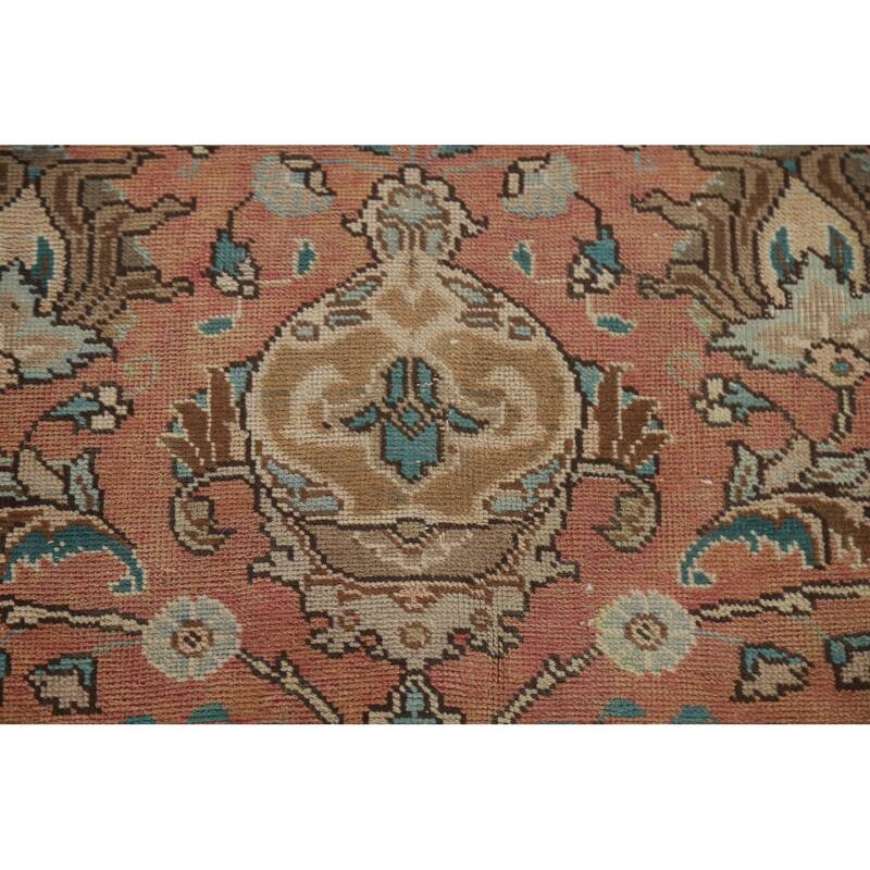 Hand Knotted Oriental 100% Wool Carpet Traditional Floral Pink Tabriz Area Rug - 12' 7'' X 9' 9''