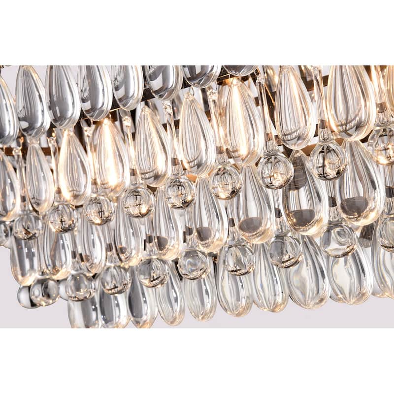 Antique Bronze 4-Light Rectangular Kitchen Island Lighting with Crystal Hanging - Antique Bronze