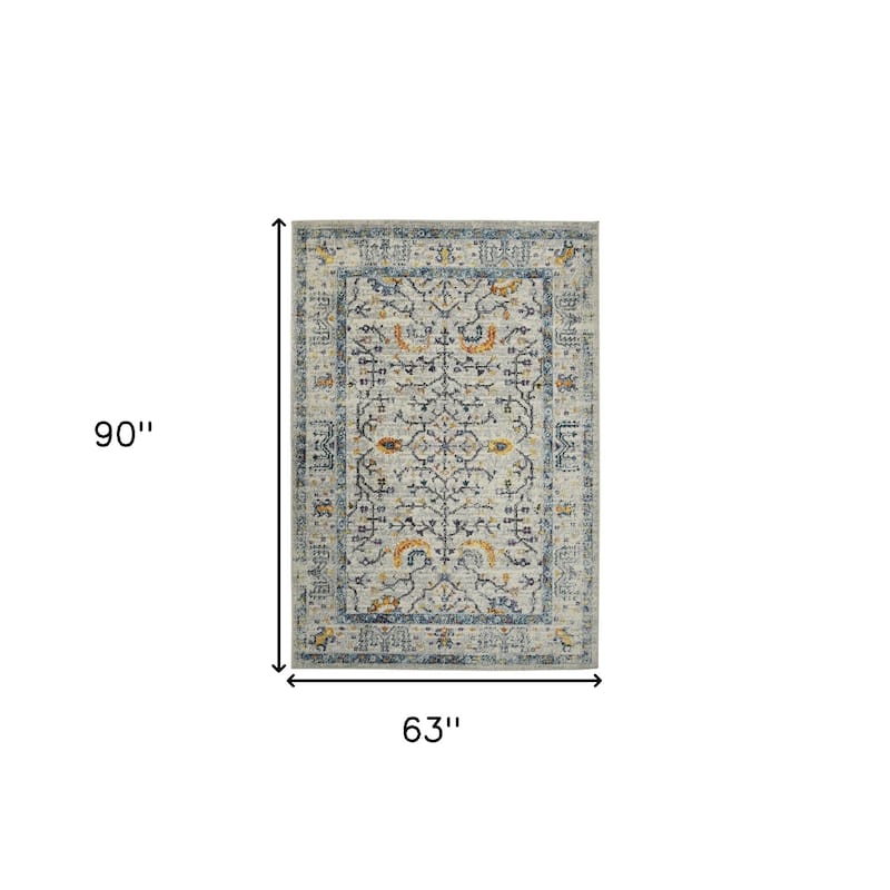 HomeRoots 5' X 8' Ivory And Yellow Oriental Distressed Area Rug - 90.00 in. x 63.00 in. x 0.38 in.