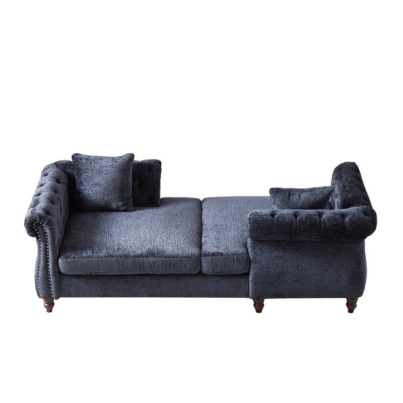 81-inch Chenille Face-to-face Chaise Lounge with Two Pillows,Nailhead trim,Button Tufted Design and Rolled Arms