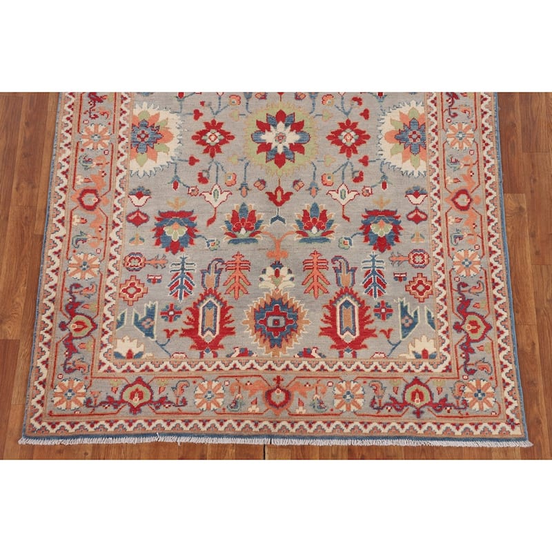 Grey Kazak Area Rug Hand-Knotted Traditional Wool Carpet - 4'10" x 6'6"