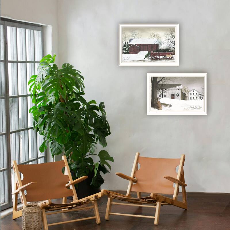 2-Piece Framed Wall Art Set - Christmas Time with Family, White Frame