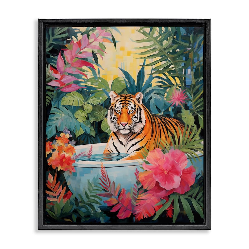 Stupell Tiger in Luxurious Bath Framed Floater Canvas Wall Art Design By Heidi Kuntz - 25 x 31 - Black