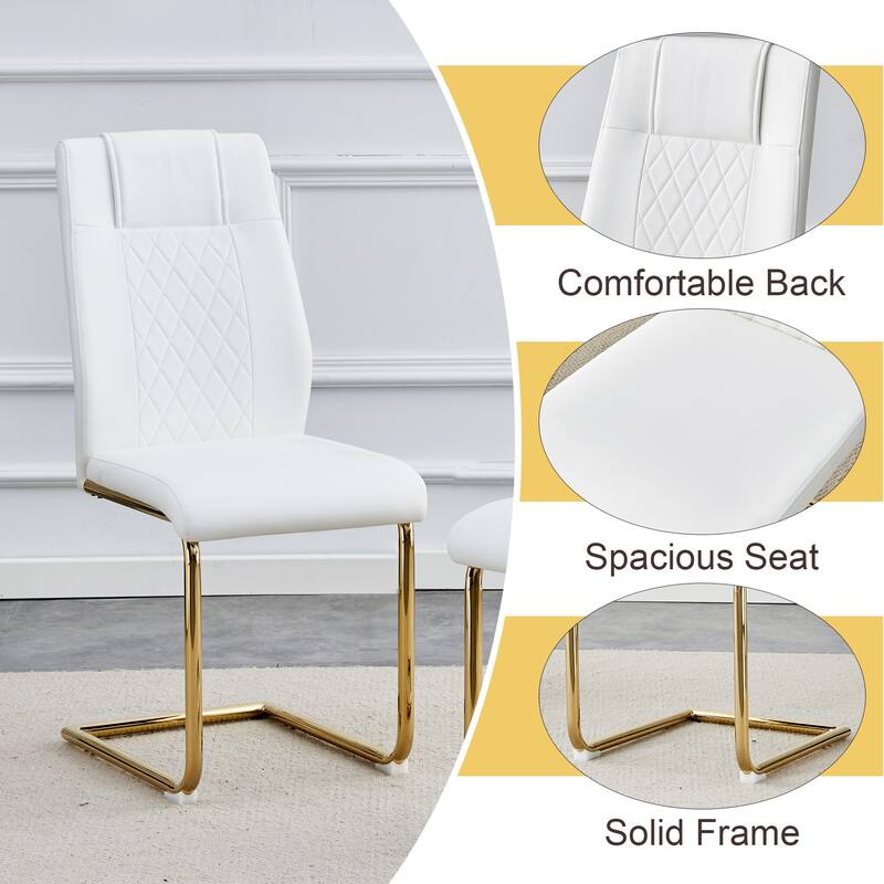 7-Piece Luxury Dining Table and Chair Set, Stone Tabletop Rectangular Table with Stainless Steel Butterfly Legs and 6 PU Chairs