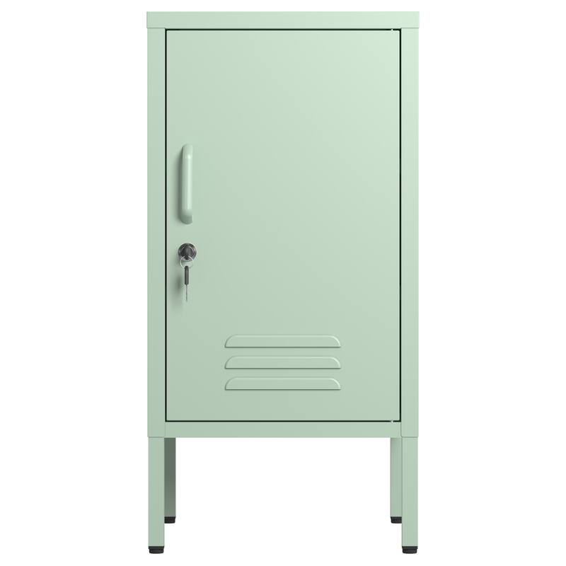 Single Door Lockable Metal End Table,Modern Minimalist Room Side Table with 2 Adjustable Shelf,Multi Storage Cabinet