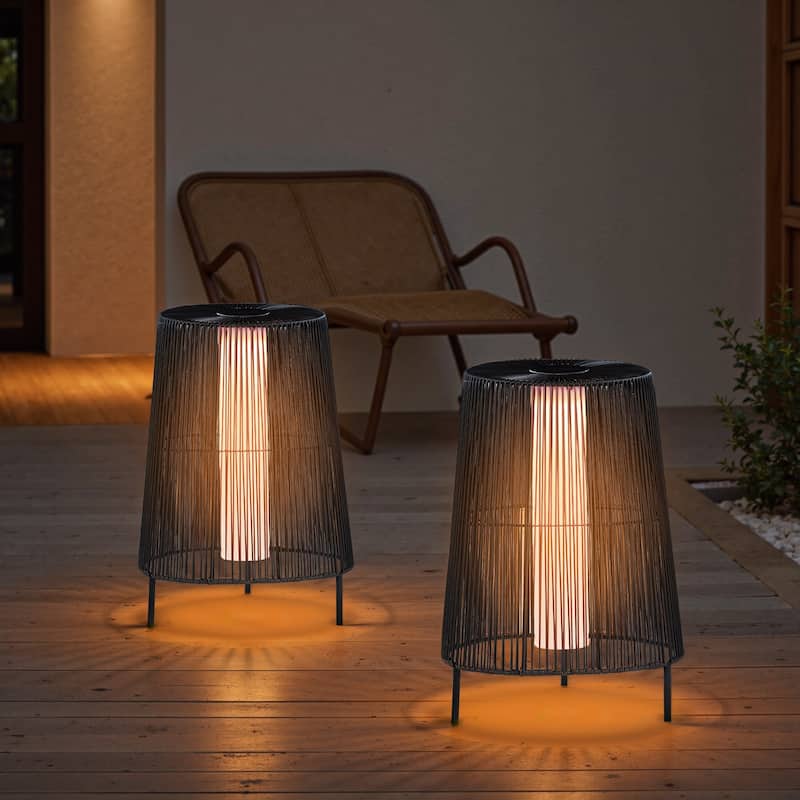 2 Pack Solar Outdoor LED Light Floor Lamp - Black
