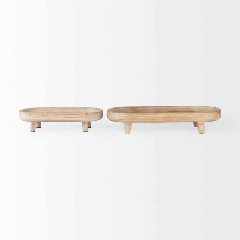 Carver Light Brown Wood Footed Trays (Set of 2)