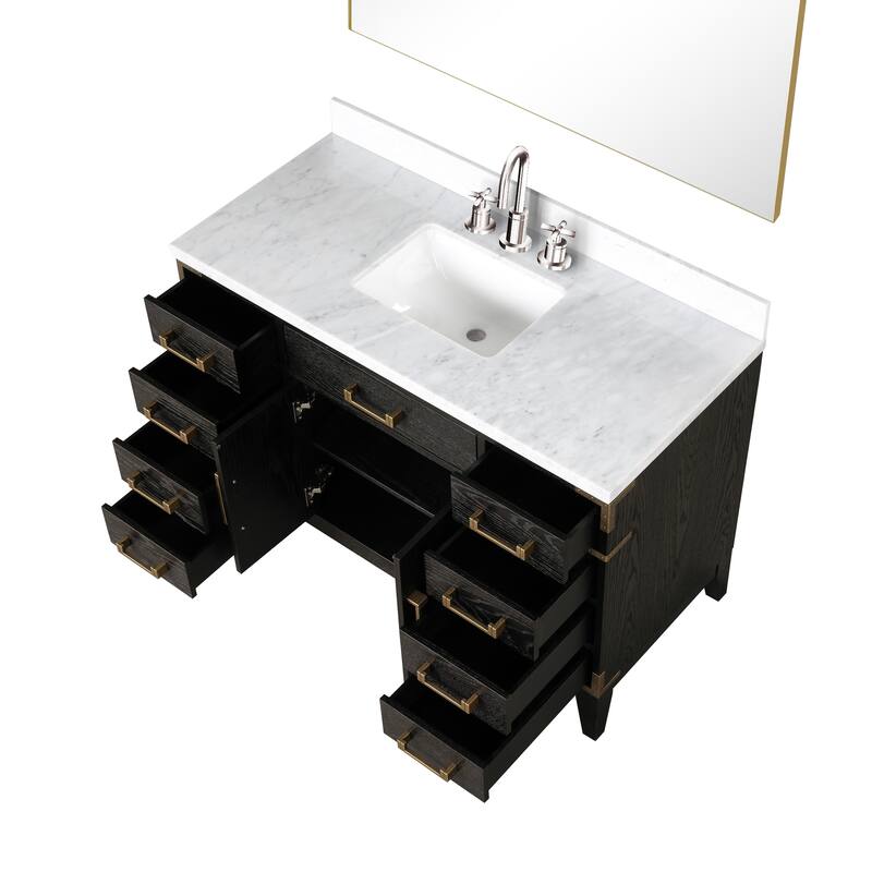 Lexora Laurel Bath Vanity, Carrara Marble Top, Faucet Set, and Mirror