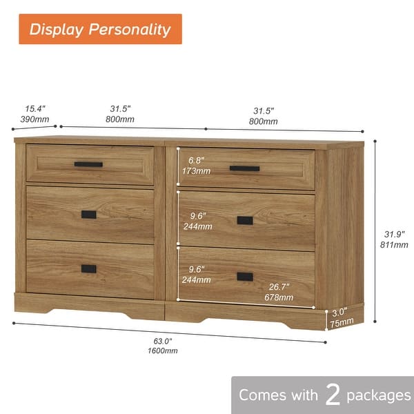 dimension image slide 8 of 12, WAMPAT Mid Century Modern Dresser, 31.9" Tall Storage Cabinet with Drawers