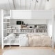 preview thumbnail 9 of 13, Queen over Queen Guardrails Bunk Bed with 6 Storage Cabinets and 2 Plug Outlets USB Ports White