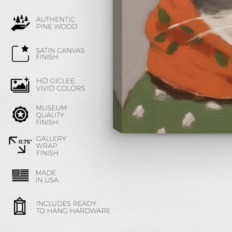 Wynwood Studio Canvas Animals Gatita s Headscarf Orange and Army Green Bohemian & Eclectic Wall Art Canvas Print