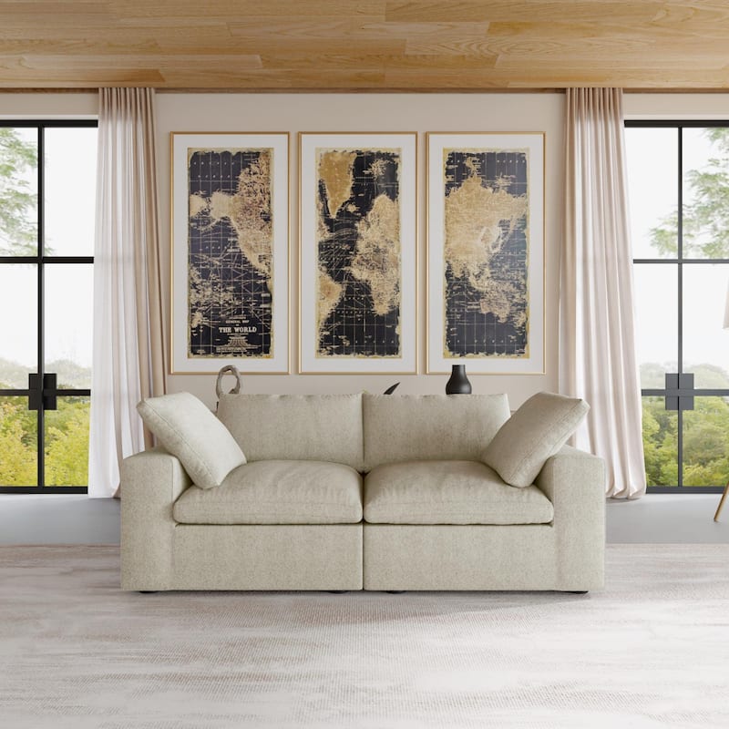 80.3" Linen Upholstered Sofa Mutiple Custions Loveseat Sofa - Khaki