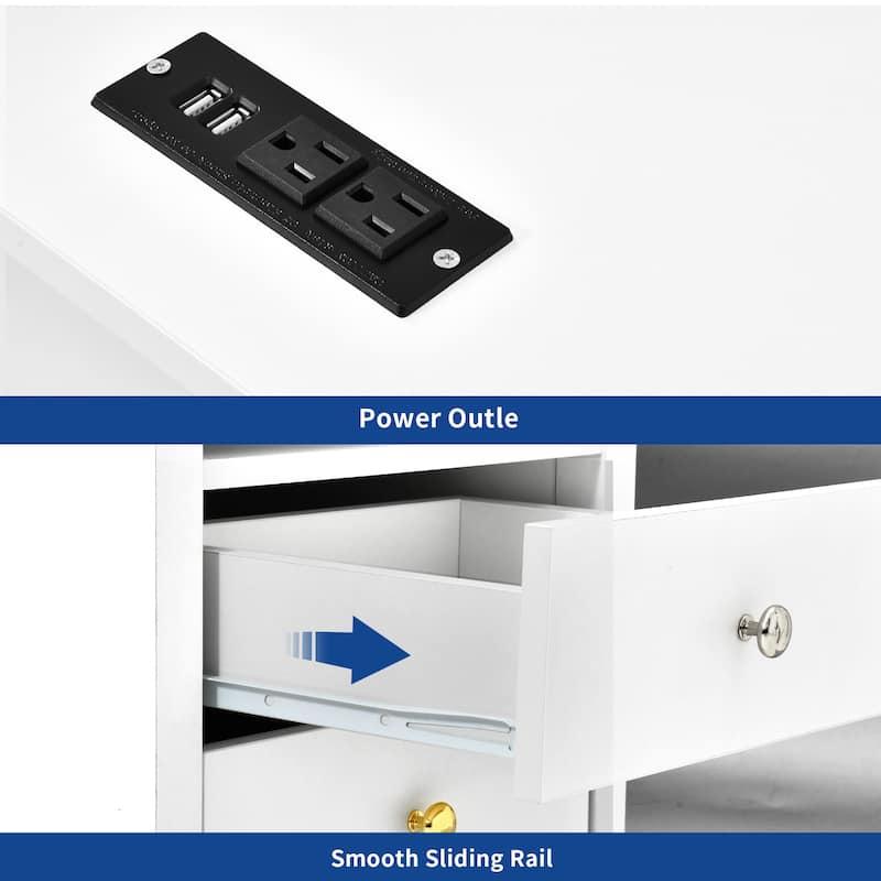 Moasis Modern LED Nightstand Set of 2 with Drawer and Storage Shelf, Bedside Table with Charging Station