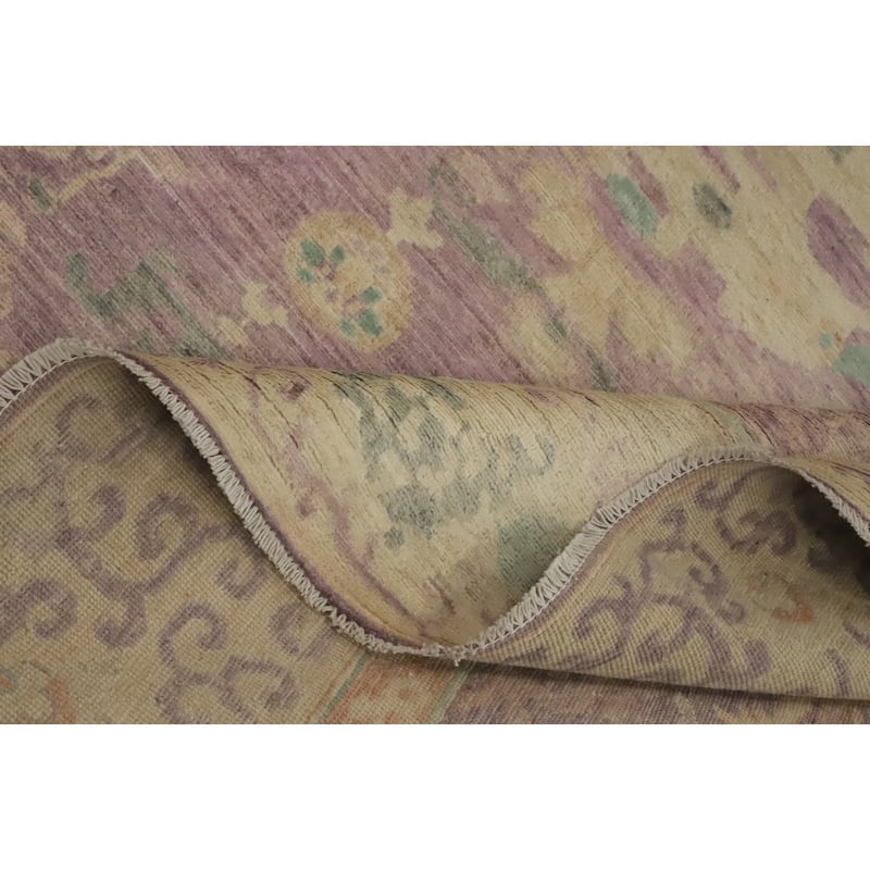 Hand Knotted Traditional Wool Purple Floral Area Rug - 9' 11'' X 9' 10''