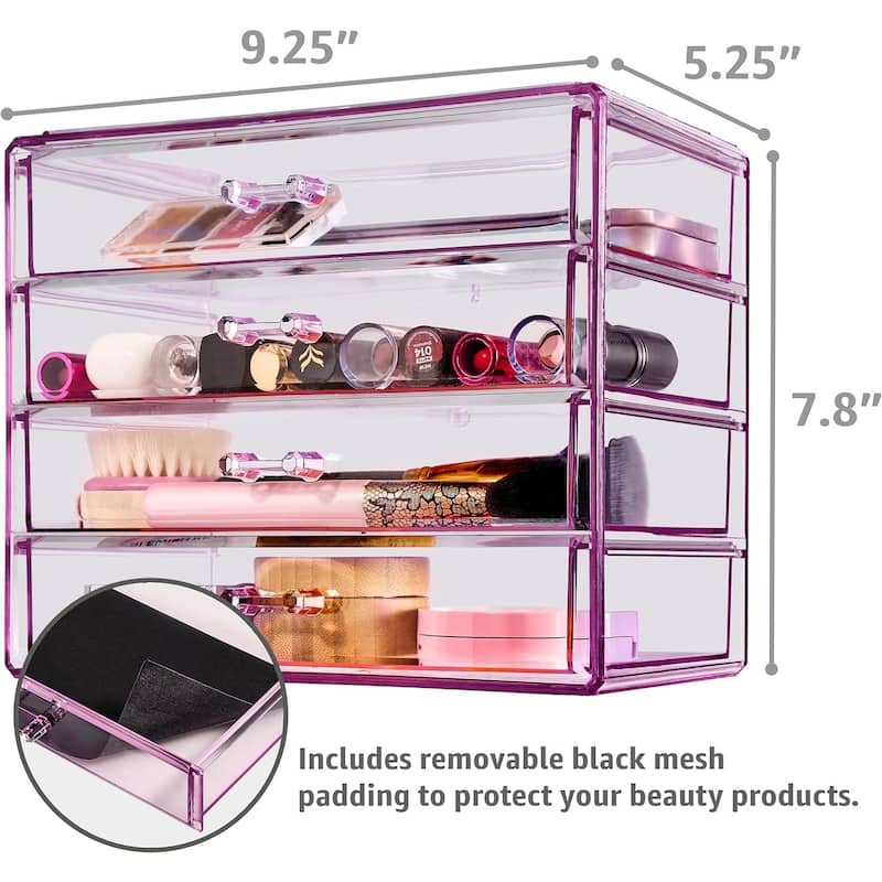 Sorbus Acrylic Cosmetics Makeup and Jewelry Storage Case Display– 4 Large Drawers - 9.25" x 5.375" x 7.875"
