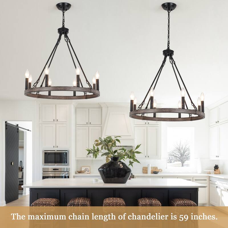 8-Light Candlestick Wagon Wheel Chandelier Linear Chandelier Lighting for Kitchen Island