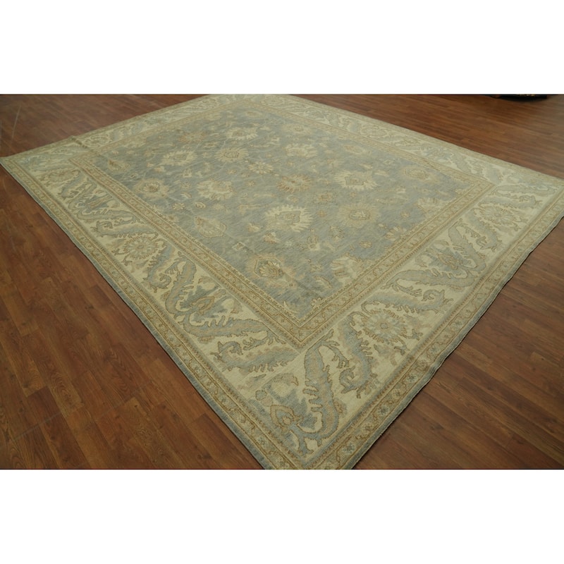 Vegetable Dye Wool Oushak Turkish Area Rug, Floral Geometric Carpet - 12' 0'' X 9' 3''