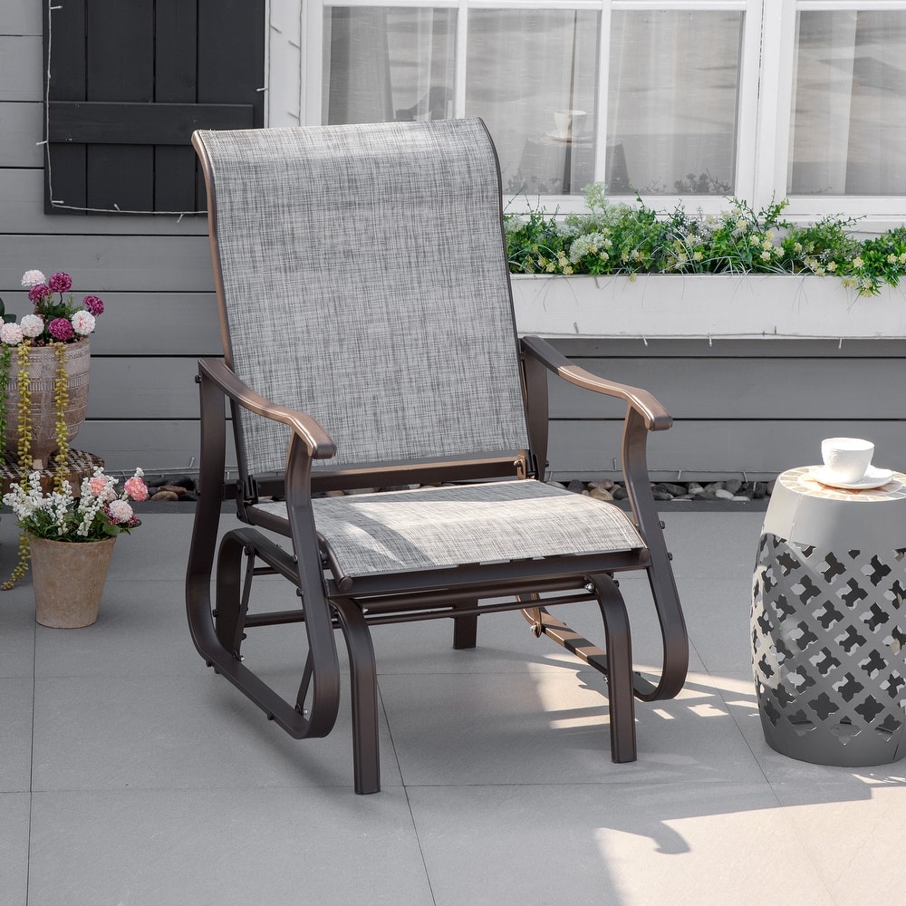 Outsunny Outdoor Swing Glider Chair, Patio Mesh Rocking Chair with Steel Frame for Backyard, Garden and Porch
