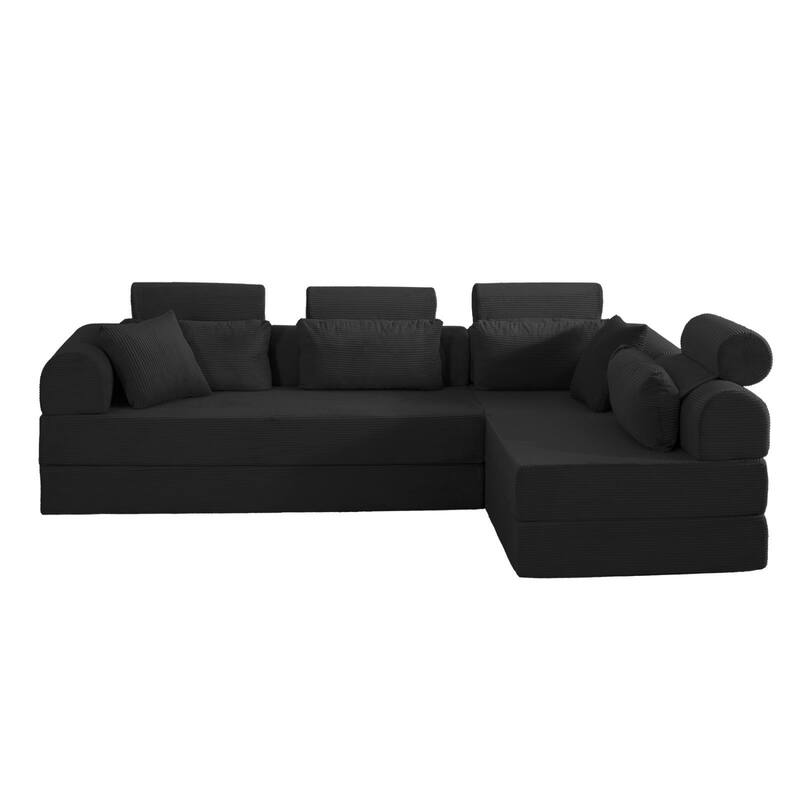 106.3" L-Shaped Corduroy Sectional Sofa with Pillows, No Assembly Required