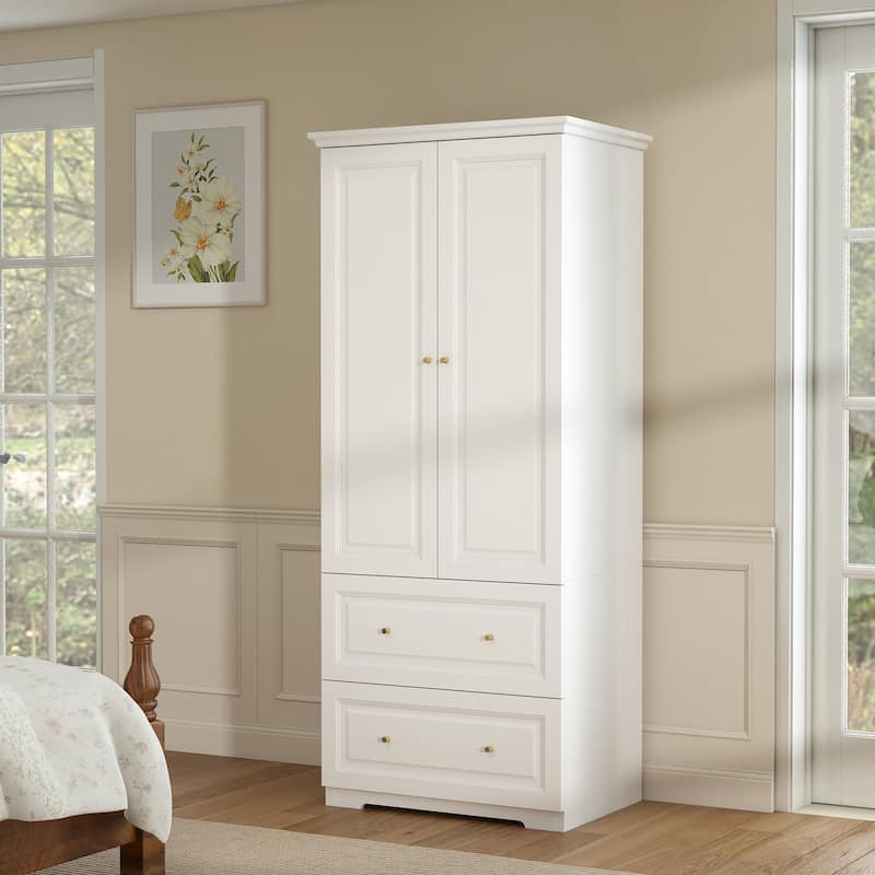 74" Armoire Wardrobe Closet with 2 Drawers for Bedroom