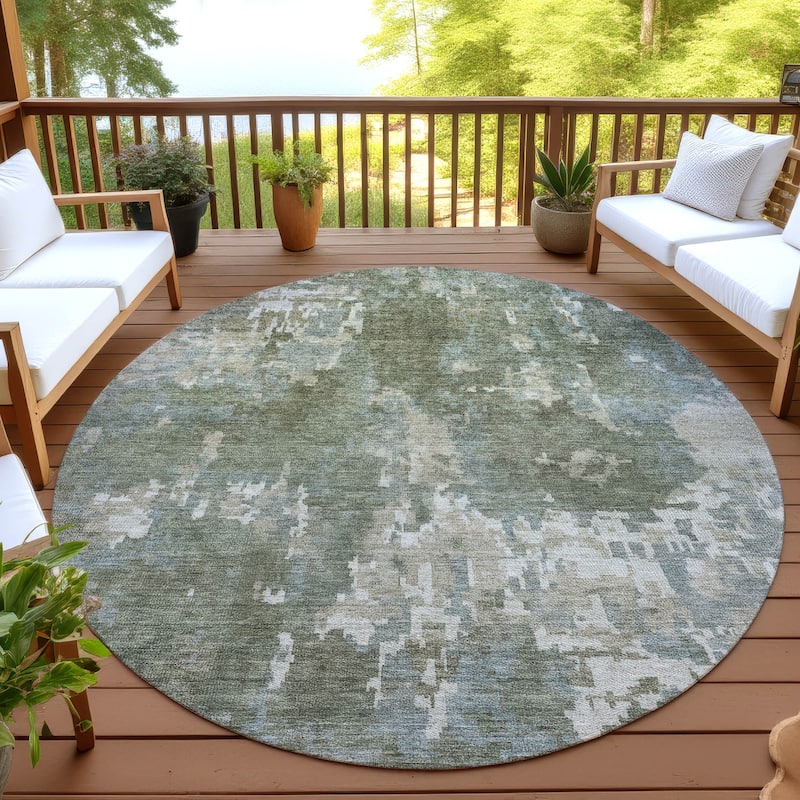 Machine Washable Indoor/ Outdoor Ombre Abstract Chantille Rug - Fern - 8' x 8'