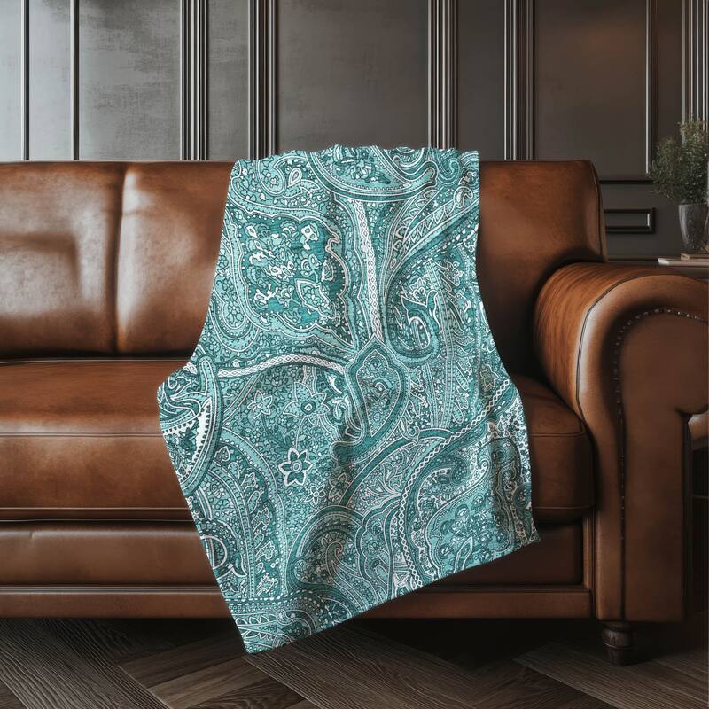 Premium Machine Washable Modern Paisley Sherpa Throw Blanket - Teal - 4'2" x 5'10"