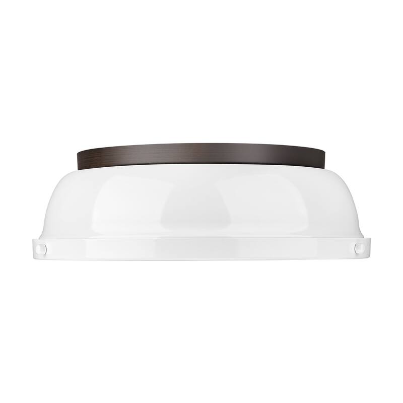 Yep by Golden Lighting Duncan 2-light Flush Mount in Rubbed Bronze and White shade