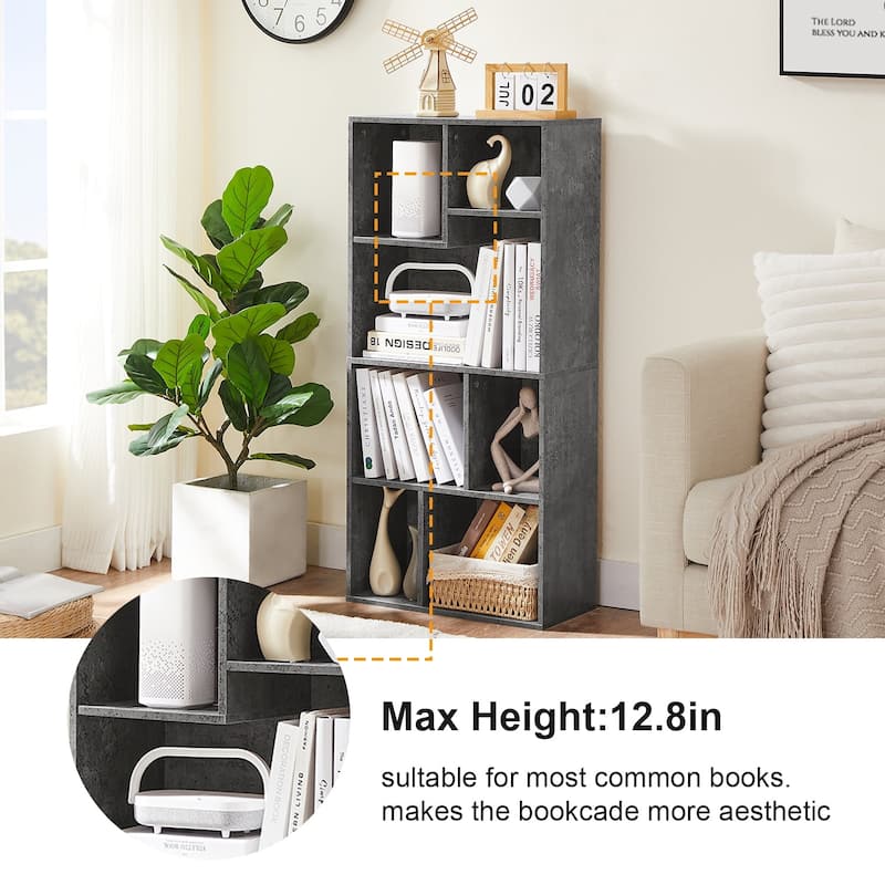 VECELO Modern Irregular Shape Tall Bookshelf Multi-Purpose Waterproof Vertical Horizontal Storage for Bedroom Living Room